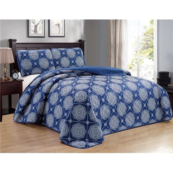 Duck River Duck River KENNELLY 13299D=1 Bedspread Set For Bedding - Medallion Paisley - 3 Piece Set - Fits Full & Queen - Blue KENNELLY 13299D=1